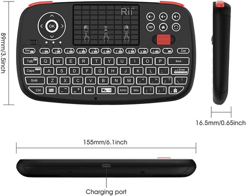 Rii (Upgrade) i4 Mini Bluetooth Keyboard: Blacklit Portable Wireless Keyboard with Touchpad for Smartphones and PC