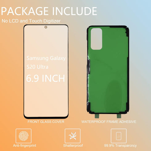 Samsung Galaxy S20 Ultra Front Glass Repair Kit, Screen Replacement with Waterproof Frame Adhesive