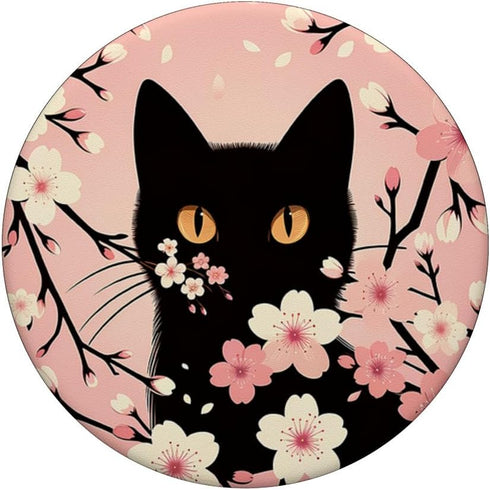 Cat Aesthetic Flower Floral Cherry Blossom Cat Pink Kawaii PopSockets Standard PopGrip