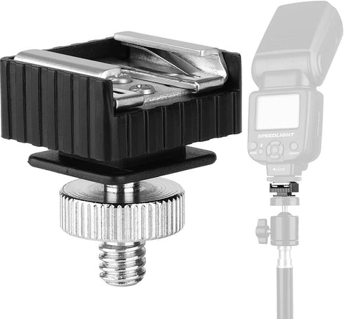 Flash Shoe Mount Adapter to 1/4 Thread Hole with 1/4"-20 Male Tripod