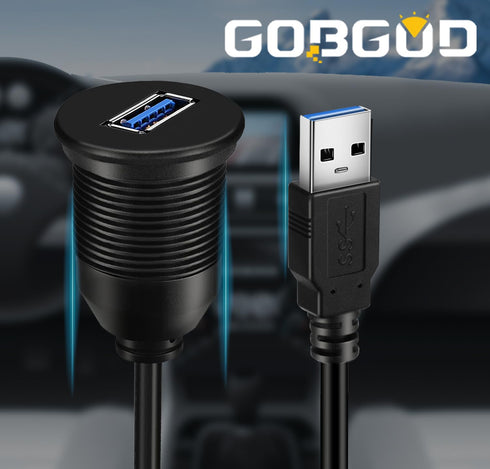 GOBGOD 3.0 1ft Single Port USB Car Flush Mount Cable, USB Dash Mount Adapter Male to Female for Car Truck Boat