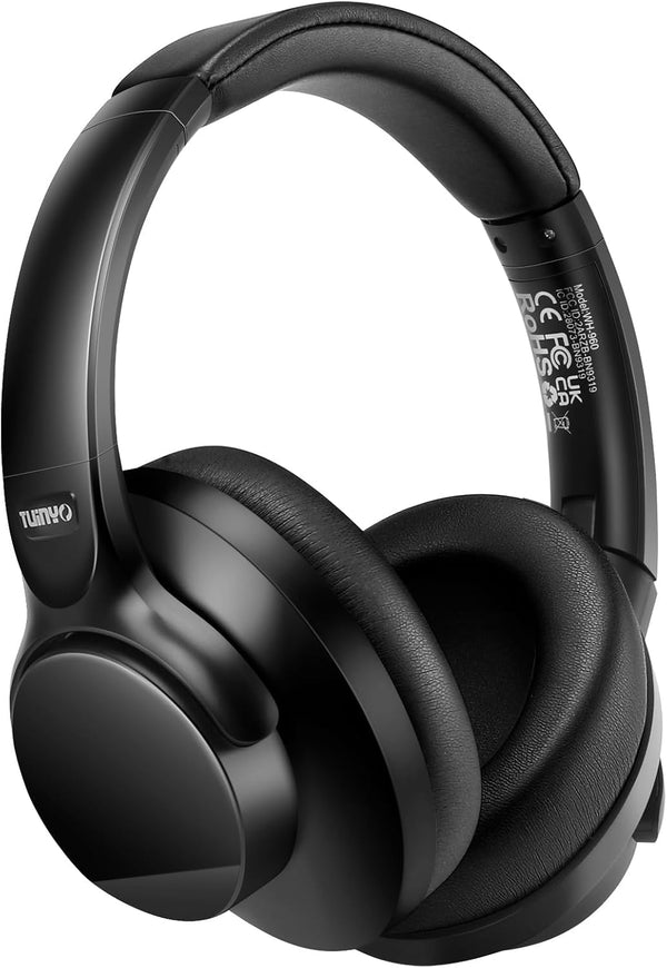 TUINYO Wireless Headphones, Noise Cancelling Over Ear Bluetooth Headphones with 60H Playtime, Black