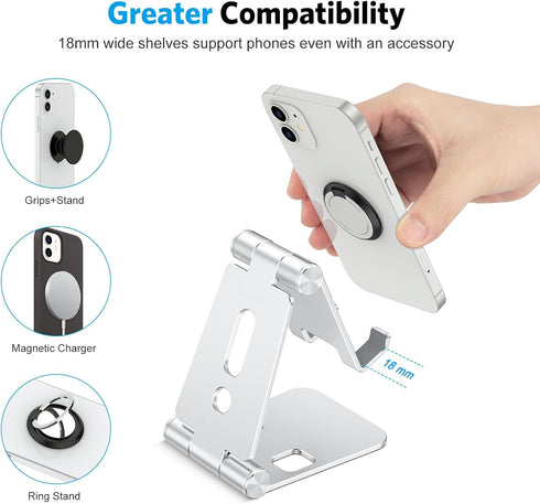 OMOTON Foldable Cell Phone Stand, C4 Portable Aluminum Holder, Adjustable Dock for iPhone 14/13/12/11 Pro Max, Samsung