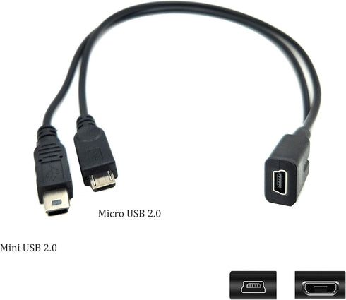 Duttek Mini USB Multi Charging Cable, 10 inch Y Splitter Cable, Mini USB Female to Micro USB Male 2 in 1 Cord Black