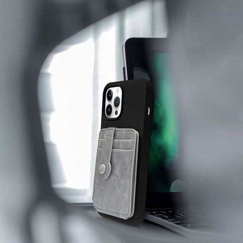 M-Plateau Phone Wallet Stick ON, Card Holder for Cell Phone with Elastic Magnetic Closure, Bifold Credit Card Holder