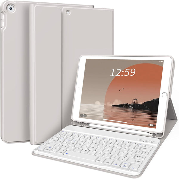 KENKE Case with Keyboard for iPad 9th/8th/7th Gen 10.2 inch, Detachable Wireless Bluetooth Keyboard Cover, Gray