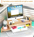 Triangle Monitor Stand Riser, Desktop Corner Shelf with Drawers, Wooden Computer Stand with Storage for Office