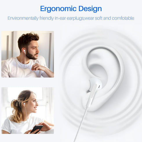 USB C Headphones 2 Pack for iPhone 15 Pro Max, Samsung Galaxy S23, Pixel - Wired Earbuds with Microphone & Noise