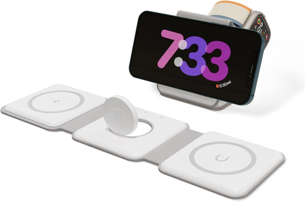 3-in-1 Wireless Charging Pad with Foldable Travel Stand, Rapid 15W Station for iPhone, AirPods & Apple Watch