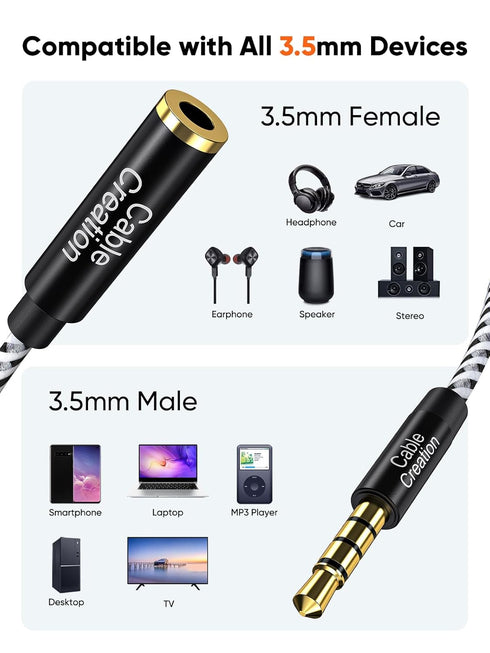 CableCreation 3.5mm Headphone Extension Cable, 6FT/1.8m, 4Pole TRRS Aux Cord, Black for Phones, Headphones, Tablets, PCs