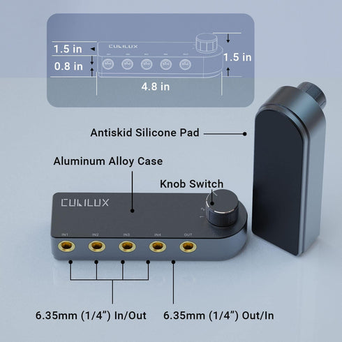 Cubilux Bidirectional 4-Channel 6.35mm Audio Selector, 1x TRS to 4X TRS Stereo AUX Switch Box for Home Audio