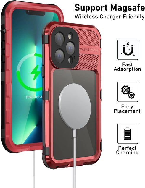 WIFORT Waterproof Case for iPhone 13 Pro, Metal Rugged Full Body Shockproof Aluminum Cover with Built-in Screen