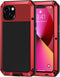 Lanhiem Metal Case for iPhone 13, Heavy Duty Shockproof Rugged Cover with Built-in Glass Screen Protector, Red