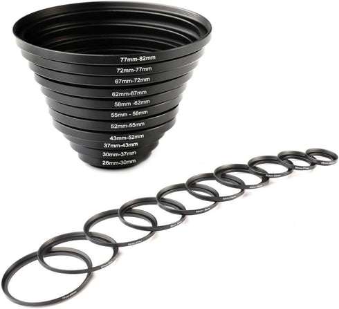 K&F Concept 11pcs Metal Stepping Rings Set, Step Up Ring 26-82MM for Canon Nikon DSLR Cameras Lens