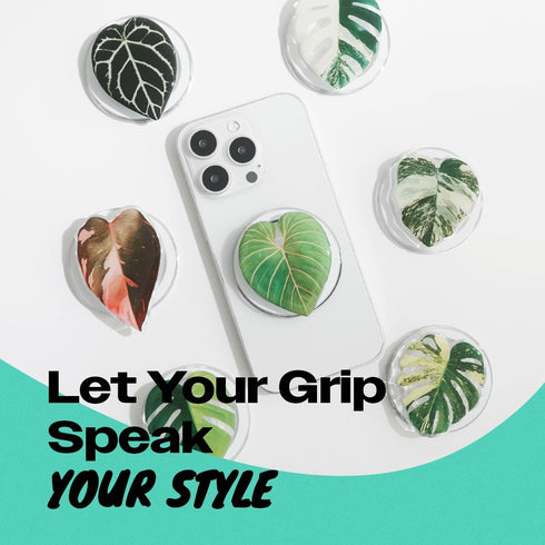 On The Grip (Albo OnTheGrip Compatible with Magsafe Magnetic Cute Acrylic Tropical Leaf Design Collapsible Mobile Phone
