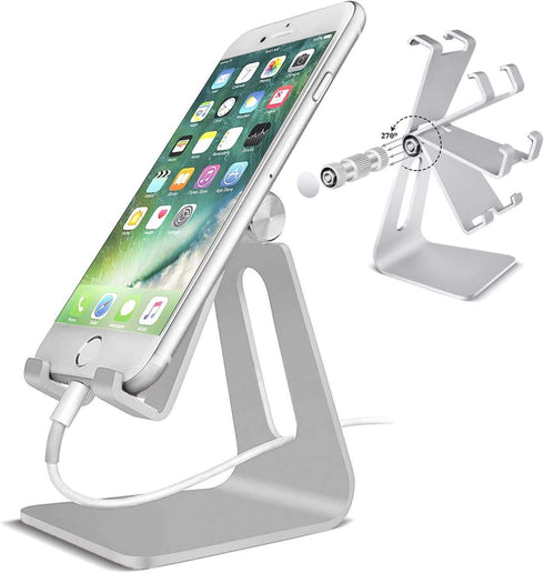 Cell Phone Tablet Stand Adjustable Multi-Angle Aluminum Non-Slip Dock Holder, Foldable Portable Desktop Organizer