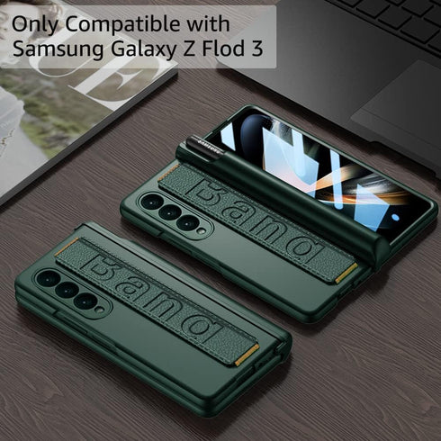 for Samsung Galaxy Z Fold 3 Case, with Wrist Strap & Screen Protector & S Pen Slot, Magnetic Hinge Protective Bumper