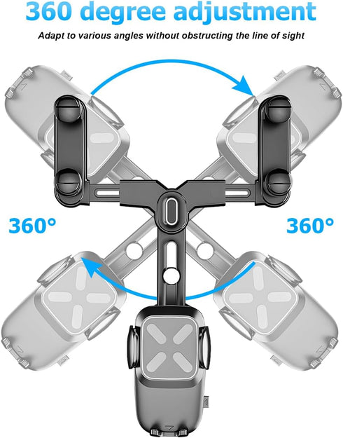 Car Rear View Mirror Phone Holder, 360° Rotatable & Retractable Clip Mobile Mount, Multifunctional GPS Holder, Universal