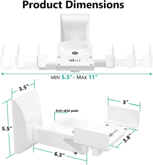 WALI Speaker Wall Mounts, Dual Side Clamping Bookshelf Mounting Bracket for Large Surround Sound Speakers, Holds up to