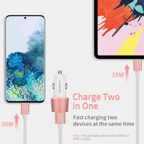 USB C Car Charger, 48W 2-Port Fast Charging Adapter with PD & QC3.0 for iPhone 15 Pro Max, Samsung Galaxy