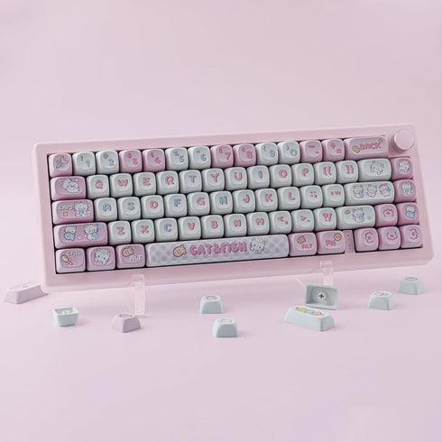 PBT Cute Kitty-cat Keycaps Set - 140 Keys Dye-Sublimation MOA Profile for Cherry Gateron MX Switches