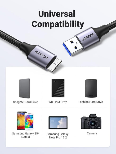UGREEN Micro USB 3.0 Cable, USB 3.0 A to Micro B Cord for External Hard Drive, Compatible with Samsung Galaxy S5