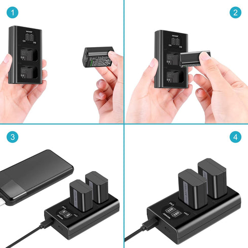 NEEWER NP-FW50 Camera Battery Charger Set, Compatible with Sony ZV-E10 A7 Series, 2 Pack 1100mAh Batteries, Dual Charger