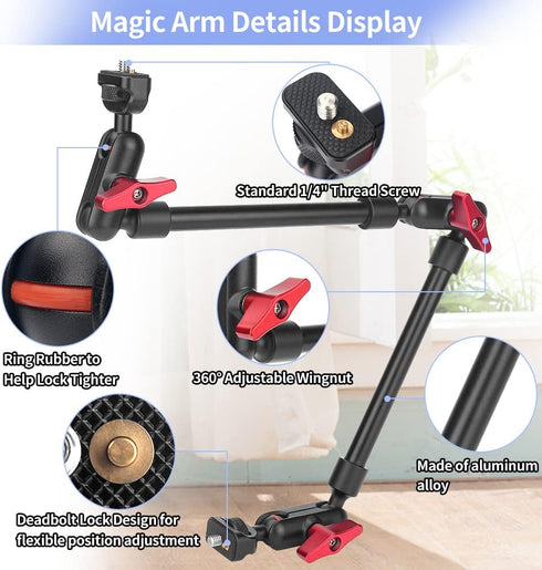 Magic Arm Camera Mount Super Clamp, 22inch Mic Boom Arm with Phone Holder and Screw Adapters