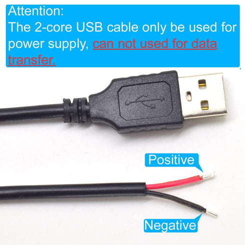 20AWG USB Pigtail Cable 2M/6.5FT, 2PCS USB 2.0 Male Plug, 5V 5A Black Wire with 2-Position Spring Connector.