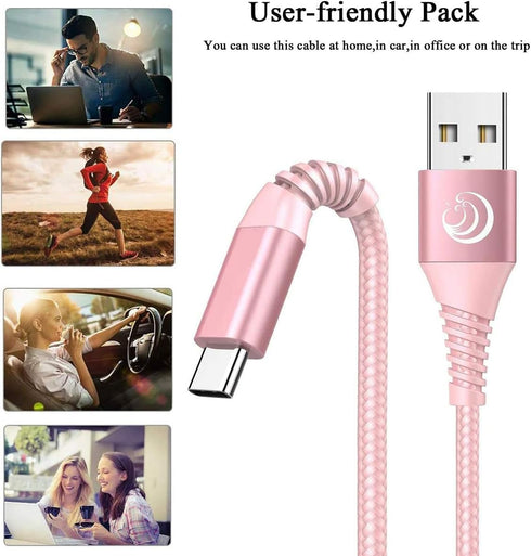 6FT 2 Pack 3A S24 S23 S22 S21 S20 A14 A15 A20 A32 A42 A53 A54, 16 15 PS5(Pink) Aioneus USB C Cable, USBC Cable Fast