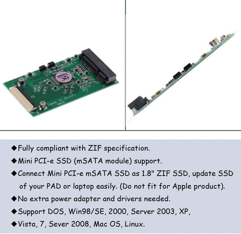 Ximimark 1Pcs Mini PCI-E mSATA to CE ZIF 1.8 inch SSD to 40 pin ZIF CE Cable Adapter Converter