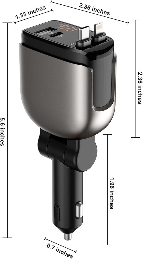 Inminxy 17/16 Retractable Car Charger Cigarette Lighter Adapter USB-C Port Compatible with iPhone Fast Charging Car