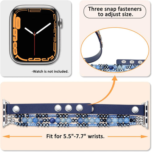fastgo Leather Bracelet Band Compatible with Apple Watch 38mm 40mm 41mm, Dressy Elastic Beaded Jewelry Strap (Blue)
