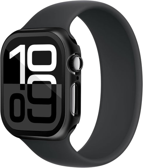 Case Compatible with Apple Watch Series 10 42mm, PC Bumper with Tempered Glass Screen Protector, Black