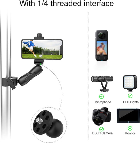 Super Camera Clamp Mount 3.6" Socket Arm 360°Ball Head Magic Arm 1/4" Thread for Canon Nikon/Digital Camera/DSLR/Gopro/Insta360/LED Light(Gopro Adapter,Phone Holder)