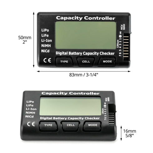 27S 2 Pack, QWORK RC Battery Capacity Checker LiPo Liion NiMH MultiMode Voltage Display for Drone, RC Car & Airplane