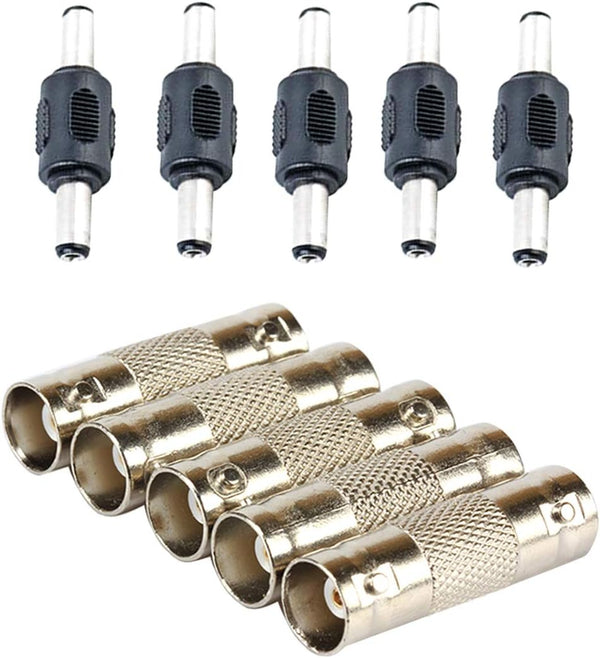 Lime2018 10PCS BNC Female to Female and DC Male to Male Connector, 5.5mm x 2.1mm 12V 5A Power Cable Adapter