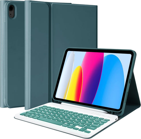 MMK Keyboard Case for iPad 10th Generation 10.9" 2022, Detachable Bluetooth Keyboard & Pencil Holder, Green