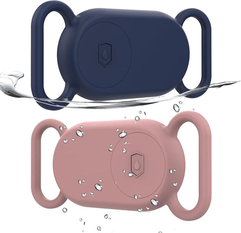 2 Pack Waterproof Dog Collar Holder for Samsung Galaxy SmartTag 2, Silicone GPS Tracker Case - Pink, Blue