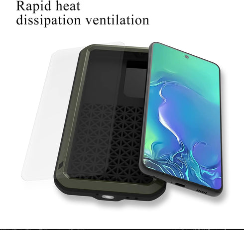 LOVE MEI Military Rugged Case for Samsung Galaxy S21 FE 5G, Shockproof Dustproof Hybrid Metal Silicone Gel Cover with