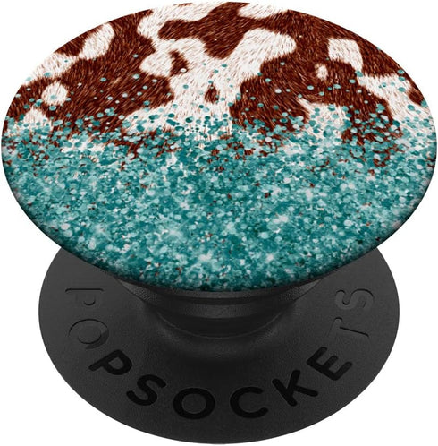 PopSockets Standard PopGrip Cow Print Brown Cowhide Teal Western
