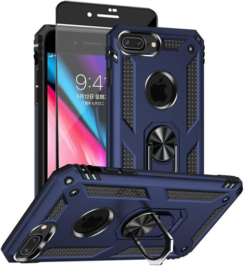 Aozuoton Blue iPhone 8 Plus/7 Plus Case, Military Grade 16ft Drop Tested, Shockproof with HD Screen Protector.