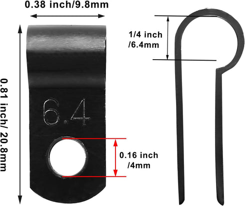 60pcs 1/4 Inch Nylon Cable Clamps, R-Type Wire Cable Clips with M4 Screws, Screw Mounting Cord Fastener Wire Conduit Clamp for Wire Management (Black)