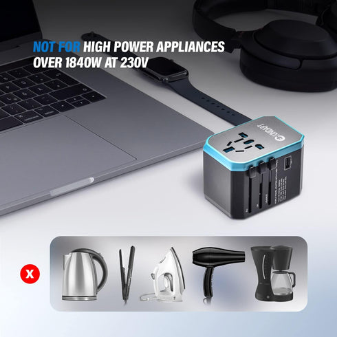 Universal Travel Adapter, Unidapt International Plug Adapter, 5.6A Smart Power, 4 USB, Type C