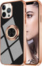 Omorro iPhone 13 Pro Max Case, Rose Gold Kickstand Ring Holder, 360 Rotation Glitter Plating Edge, Slim TPU Case