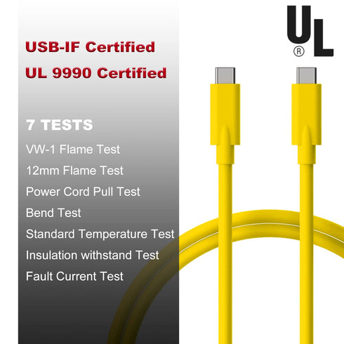USB C to USB C 3.1 Gen 2 Cable, 100W PD, 10Gbps Data Transfer, 5A Fast Charging, Yellow, 3.3Ft