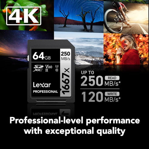 Lexar 64GB Professional 1667x SDXC Memory Cards (2-Pack), UHS-II, C10, U3, V60, Up to 250MB/s Read for Video
