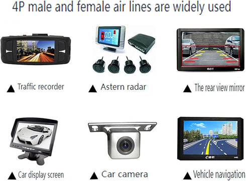 Car Video 4Pin Aviation Extension Cable for CCTV Rearview Camera - Waterproof Shockproof System 6.6FT/2M