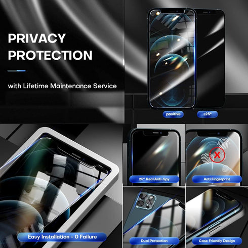 TOCOL 4 Pack Compatible with iPhone 12 Pro Max, 2 Pack Privacy Screen Protector and 2 Pack Camera Lens Protector