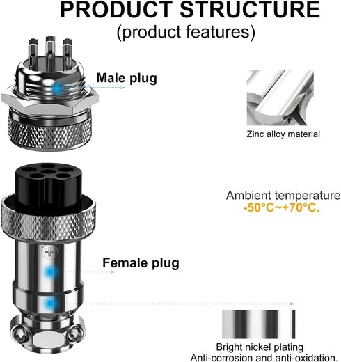 GX16 6 Pins Panel Metal Mount Circular Aviation Connector Adapter Male Female Plug Socket (5 Pcs)